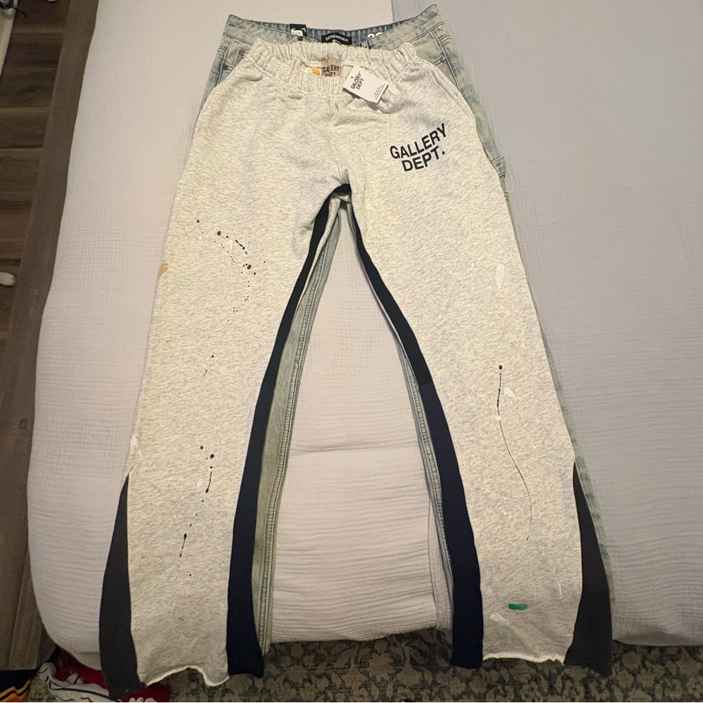 Gallery Dept Light Gray Sweatpants with Navy Accents